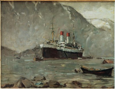Passenger Steamer of Hamburg-Süd in a Norwegian Fjord by Leonhard Sandrock
