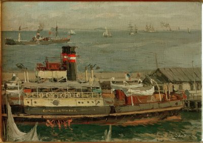 Paddle Steamer at the Pier by Leonhard Sandrock