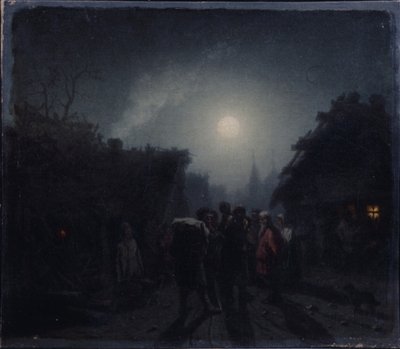 Before a Tavern. Night Scene, 1860s-1870s by Leonid Ivanovich Solomatkin