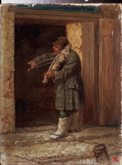 A Musician (A Begging Violinist Playing in Front of a Country Building) by Leonid Ivanovich Solomatkin