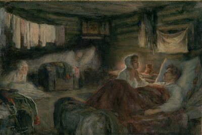 Natasha and the Wounded Prince Andrei in Mytishchi (Illustration for the novel War and Peace) by Leonid Osipovich Pasternak