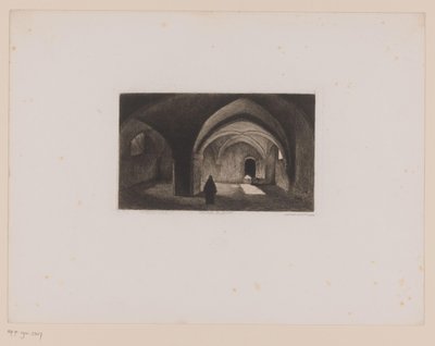 Monk in a Dark Room with Vaulted Ceiling by Leopold Flameng