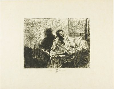 Portrait of Charles Meryon Sitting Up in Bed by Leopold Flameng