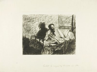 Portrait of Charles Meryon Sitting Up in Bed by Leopold Flameng