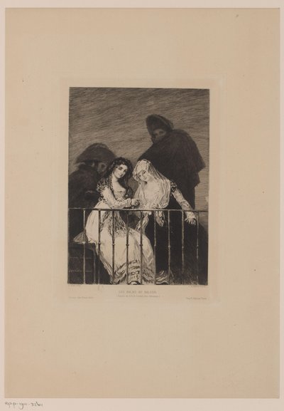 Two Women with Two Men in the Shadow by Leopold Flameng