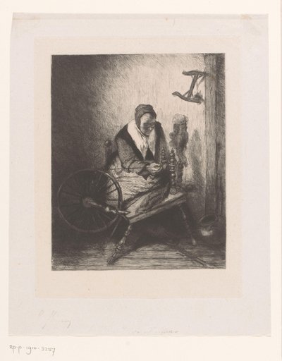 Woman at the Spinning Wheel by Leopold Flameng