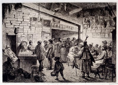 Interior View of the Cabaret du Rabbit Blanc Demolished in 1860. Engraving by Leopold Flameng, 1863 by Leopold Flameng