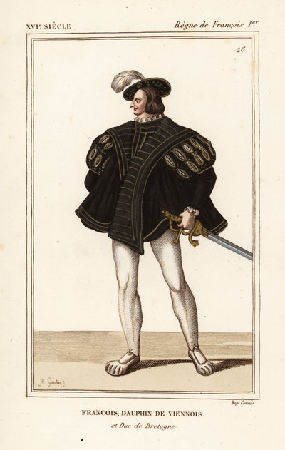Francis III, Duke of Brittany 1518-1536. Handcoloured lithograph by J.B. Gautier after a portrait in Roger de Gaignieres