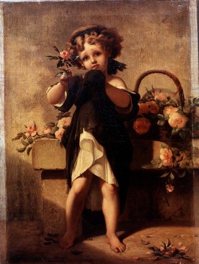 Portrait of a Little Girl with a Rose by Leopold de Moulignon