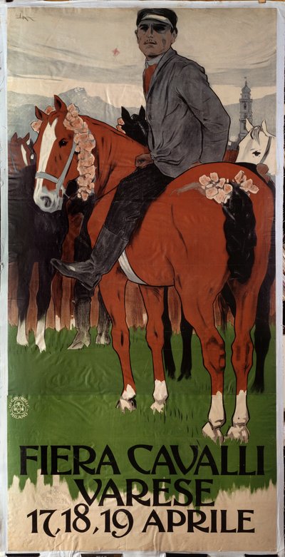 Advertising Poster for Horse Market in Varese, Italy by Leopoldo Metlicovitz