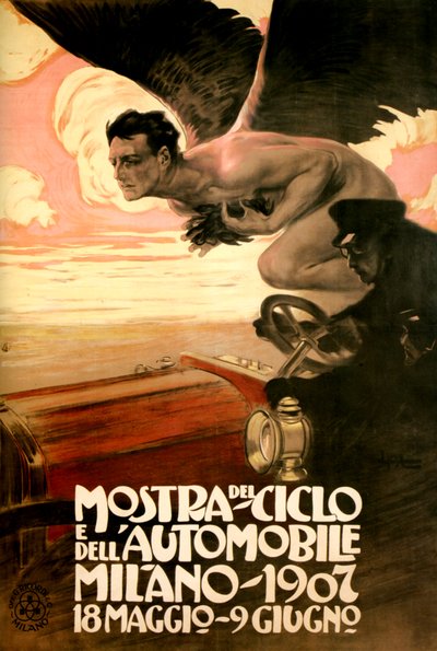 Poster for the Car and Bicycle Show, Milan 18 May-9 June by Leopoldo Metlicovitz