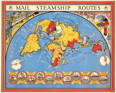Poster Advertising Mail Steamship Routes by Leslie MacDonald Gill
