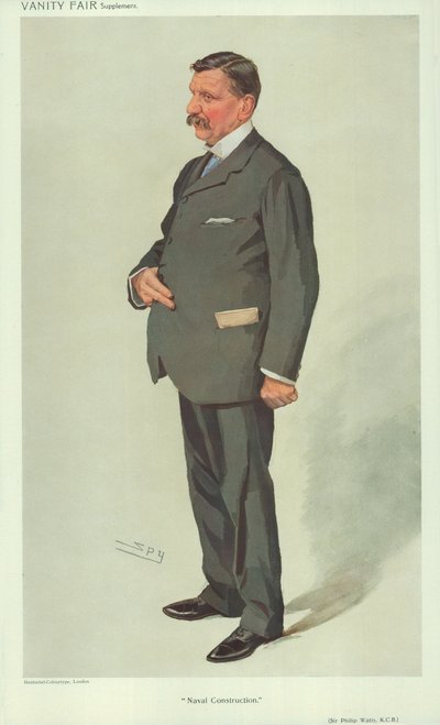 Sir Philip Watts, Naval Construction, 7 April 1910, Vanity Fair Cartoon by Leslie Matthew Ward