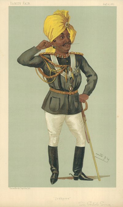 The Maraj Sir Pertab Sing, Jodhpore, 27 August 1887, Vanity Fair Cartoon by Leslie Matthew Ward