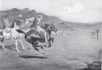 Greek horsemen throwing the javelin, illustration from 