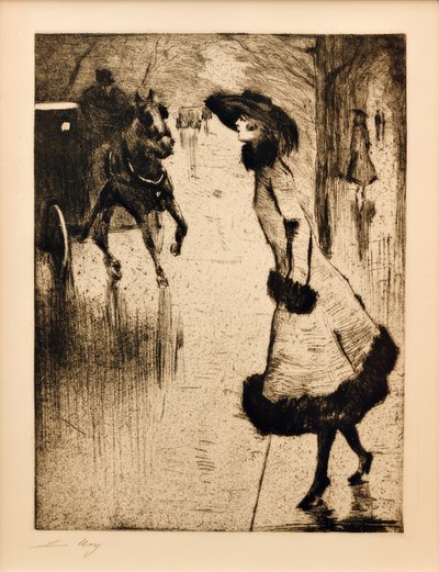 Lady Calling a Horse Carriage by Lesser Ury
