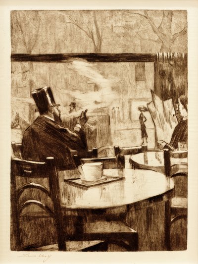 Man with Top Hat in Front of a Café Window - Back View by Lesser Ury