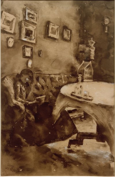 Interior with Reading Lady by Lesser Ury