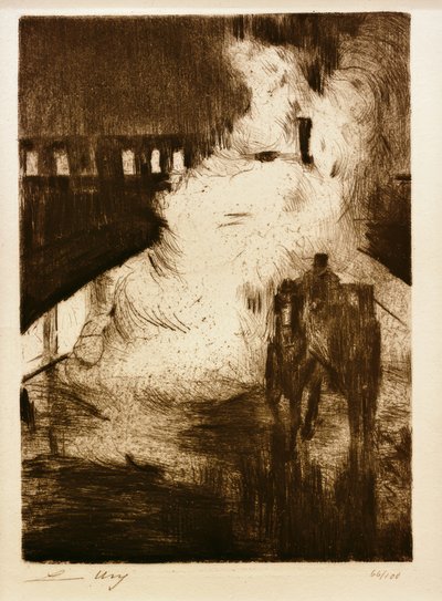 L. Ury, Nocturnal Impressions (with Carriage in Front of Locomotive Steam) by Lesser Ury
