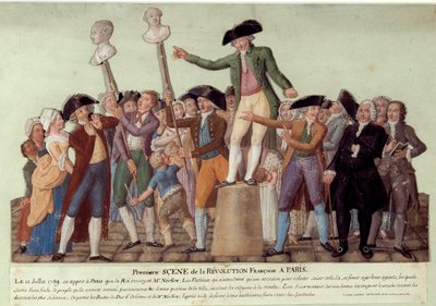 First Scene of the French Revolution in Paris: Camille Desmoulins Haranguing the Crowd at the Palais Royal on 12/07/1789 by Lesueur Brothers