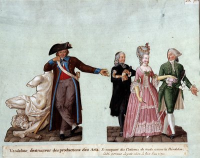 French Revolution: A Vandalist, Destroyer of Works of Art on the Left, Mocking the Costumes of Two Nobles and an Abbe Carrying a Small Dog by Lesueur Brothers