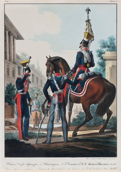 Chief Staff Officers of the Uhlans Regiment Grand Duke Michael Pavlovich of Russia, 1830s by Lev Alexandrovich Belousov