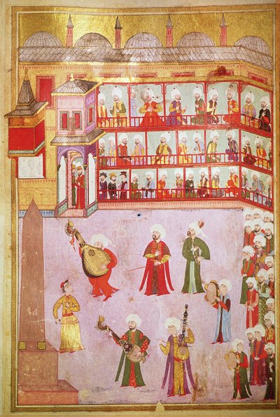 Dancer and musicians playing at the festival by Levni