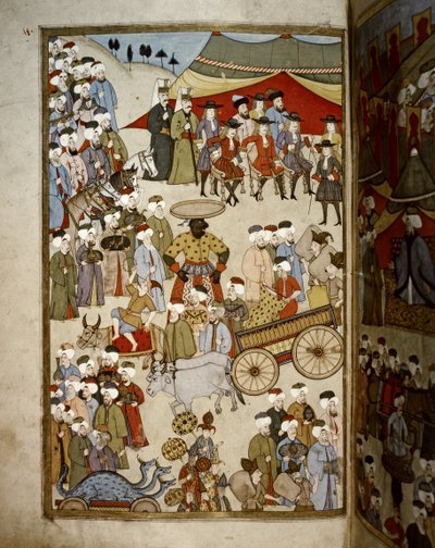 The Bazaar at Istanbul, c.1720 (miniature) by Levni Levni