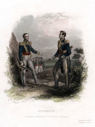 Meeting between Generals San Martin and Bolivar, Guayaquil, Ecuador by Levy