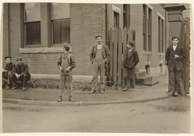 Group of Men and Boys Gathered Outside by Lewis W. Hine