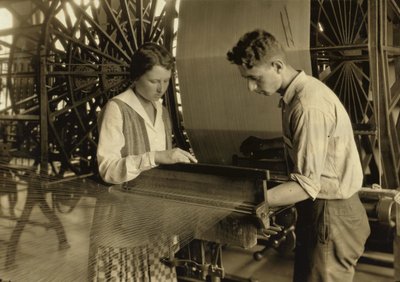 Boy and Girl Working a Loom at Cheney Silk Mills, South Manchester, Connecticut by Lewis Wickes Hine