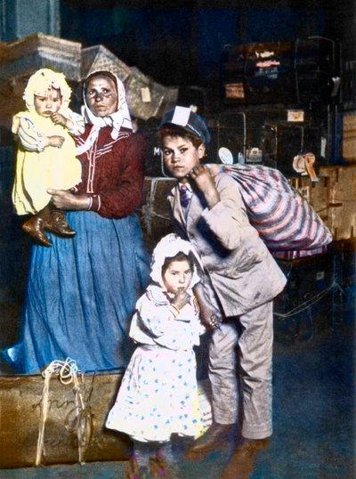 Arrival of a family of Italian immigrants to Ellis Island in 1905 by Lewis Wickes Hine