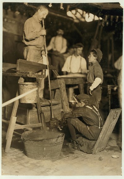 Blower and Mould Boy at Seneca Glass Works, Morgantown, West Virginia, 1908 by Lewis Wickes Hine