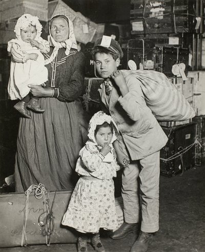 Italian Family Seeking Lost Baggage, Ellis Island by Lewis Wickes Hine