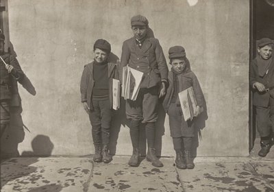 John Pento, 14 years old, Daniel and Angelo Pento, 7 years old, selling newspapers, Hartford, Connecticut by Lewis Wickes Hine