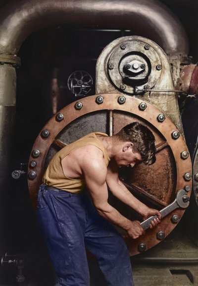 Power House Mechanic Working on Steam Pump c.1920 by Lewis Wickes Hine