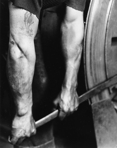 Railroad Worker - Tightening Wheel by Lewis Wickes Hine