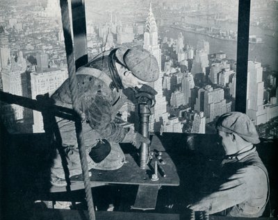 Riveting the last bolts on The Morning Mast of the Empire State building, c1931 by Lewis Wickes Hine