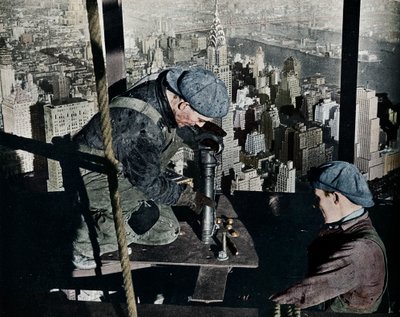 Riveting the last bolts on The Morning Mast of the Empire State building by Lewis Wickes Hine