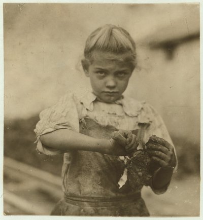 Rosie, Aged 7, Illiterate, Working for a Second Year as an Oyster Shucker at Varn und Platt Canning Company, Bluffton, South Carolina by Lewis Wickes Hine