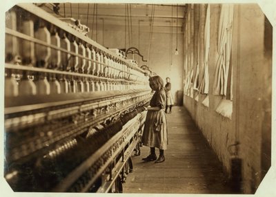 Sadie Pfeifer, only 4 feet tall, has worked for 6 months at Lancaster Cotton Mills, South Carolina by Lewis Wickes Hine