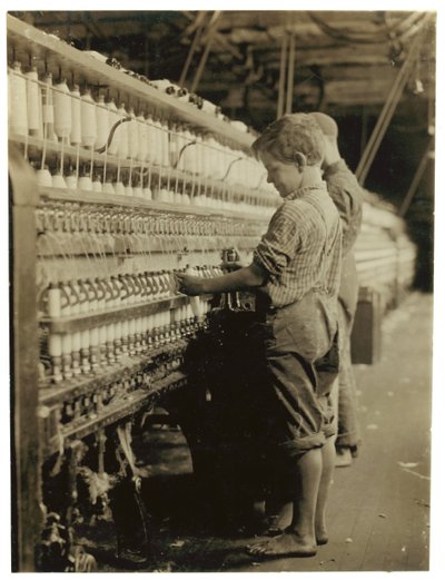 Young Doffers Replacing Full Bobbins at North Pownal, Vermont by Lewis Wickes Hine