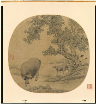 Man, Buffalo, and Calf by Li You