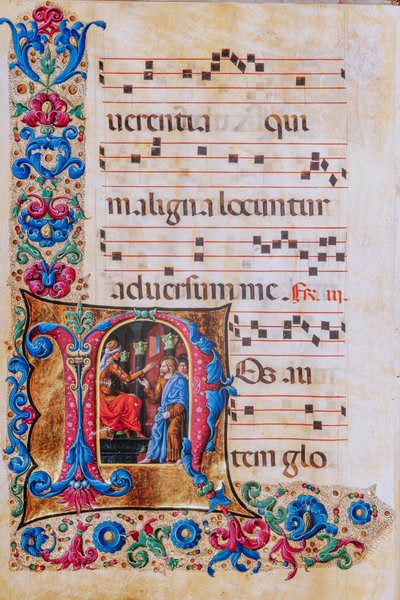 Piccolomini Library: choir book, cod. 22.7, ff. 22v with “Christ before Pilate” by Liberale da Verona