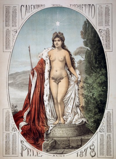 Allegory of Italy on a pedestal made of taxes and fees, calendar of the whistle, year 1878 by Unbekannt Unbekannt