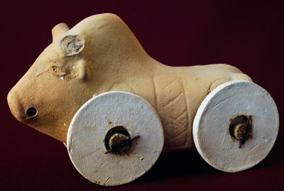 Animal on wheels, terracotta children