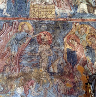 Baptism of Jesus, fresco in church in Alikampos, Crete, Greece by Unbekannt Unbekannt