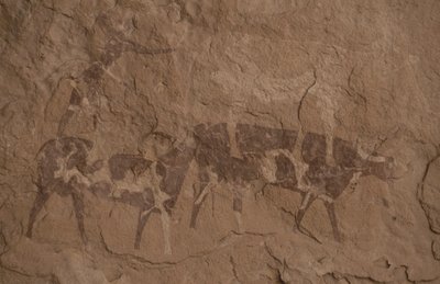 Cattle and Human Figures, Cave Painting, Oued in Djeran, Near Djanet, Tassili n