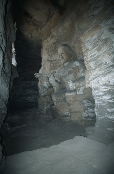 Sandstone Statue of Buddha in Yungang Grottoes by Unbekannt Unbekannt