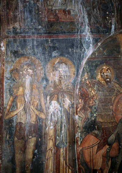 Christ and Saints, Fresco in Church of Agios Ioannis, Kantanos, Crete, Greece by Unbekannt Unbekannt